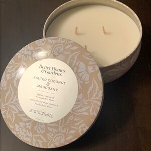 Better Homes And Gardens Salted Coconut & Mahogany 3 Wick 12 oz Candle-NWOT